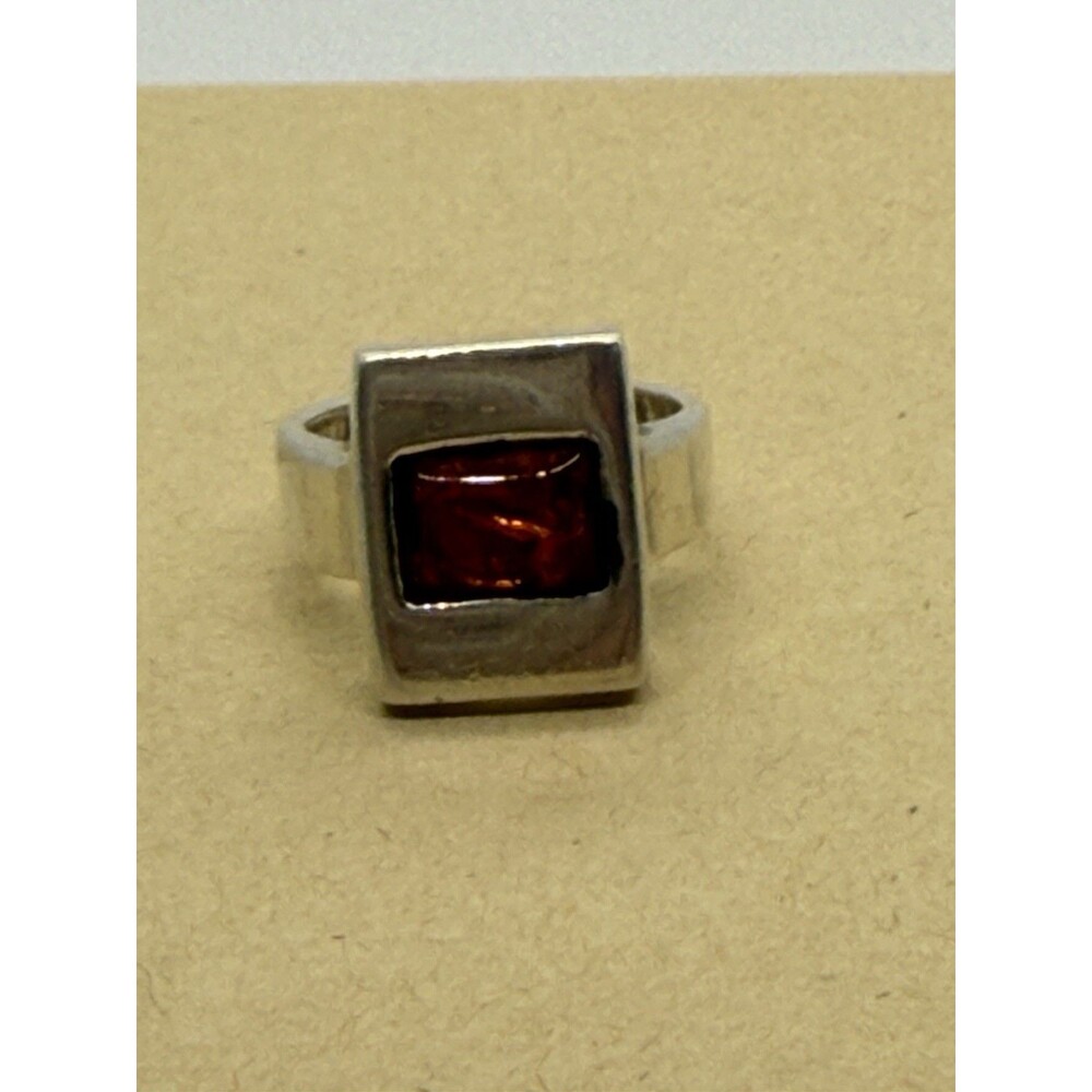 Pinky Ring Sterling Silver Handcrafted Baltic Amber Like Stone Sz 4.75 Vintage - Picture 4 of 14